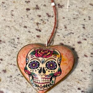 Heart-Shaped Sugar Skull Ornament - Multicolor